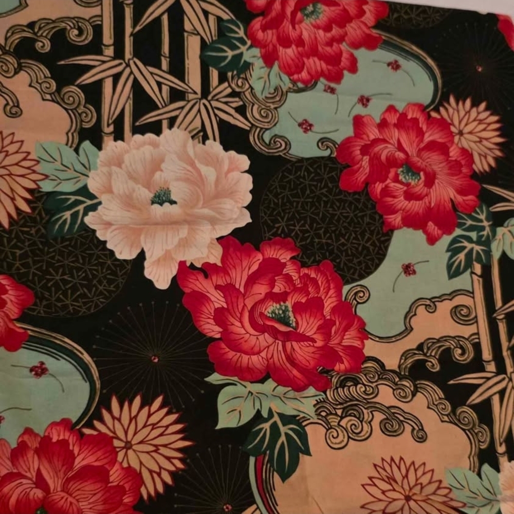 Floral Patterned Fabric with Red and Cream Flowers